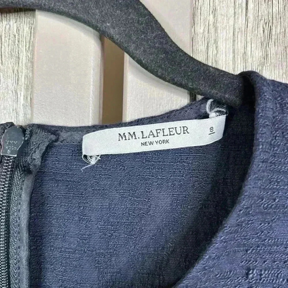 MM Lafleur Tunic Top Belted Sleeveless Textured Navy Blue Size 8 - Picture 3 of 9